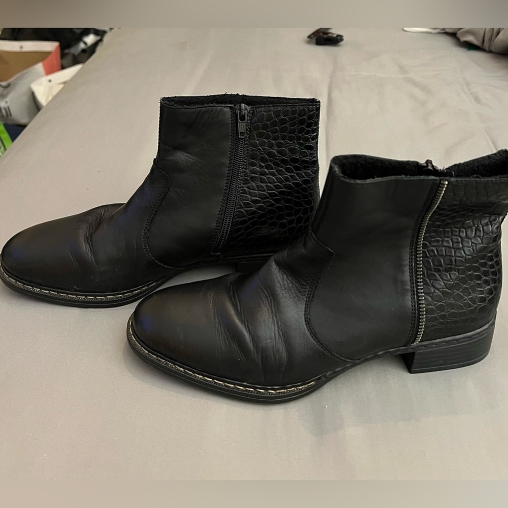 Rieker Black Ankle Boots with Textured Detail
